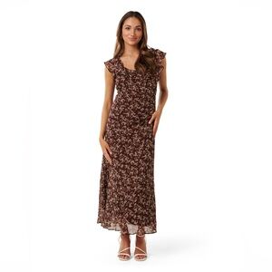 NWOT - PAIGE Brown Palm-Print Maxi Dress with Side Slit
